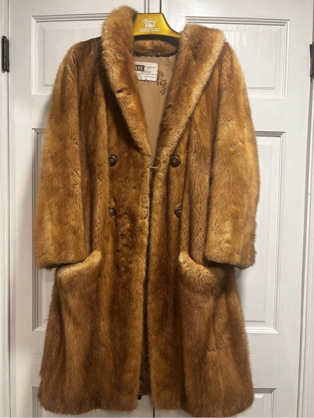 Vintage Women's Fur Trench Coat in Cognac Brown by